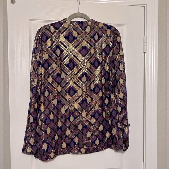 NWT Tory Burch purple plaid chiffon top - Picture 4 of 4